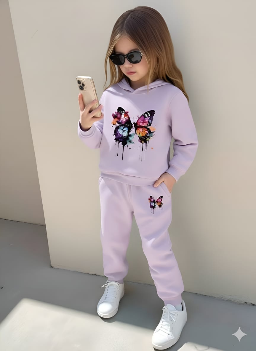 Elegant Stylish Girls Hoodie Set for Kids – Printed Hoodie & Pant Set