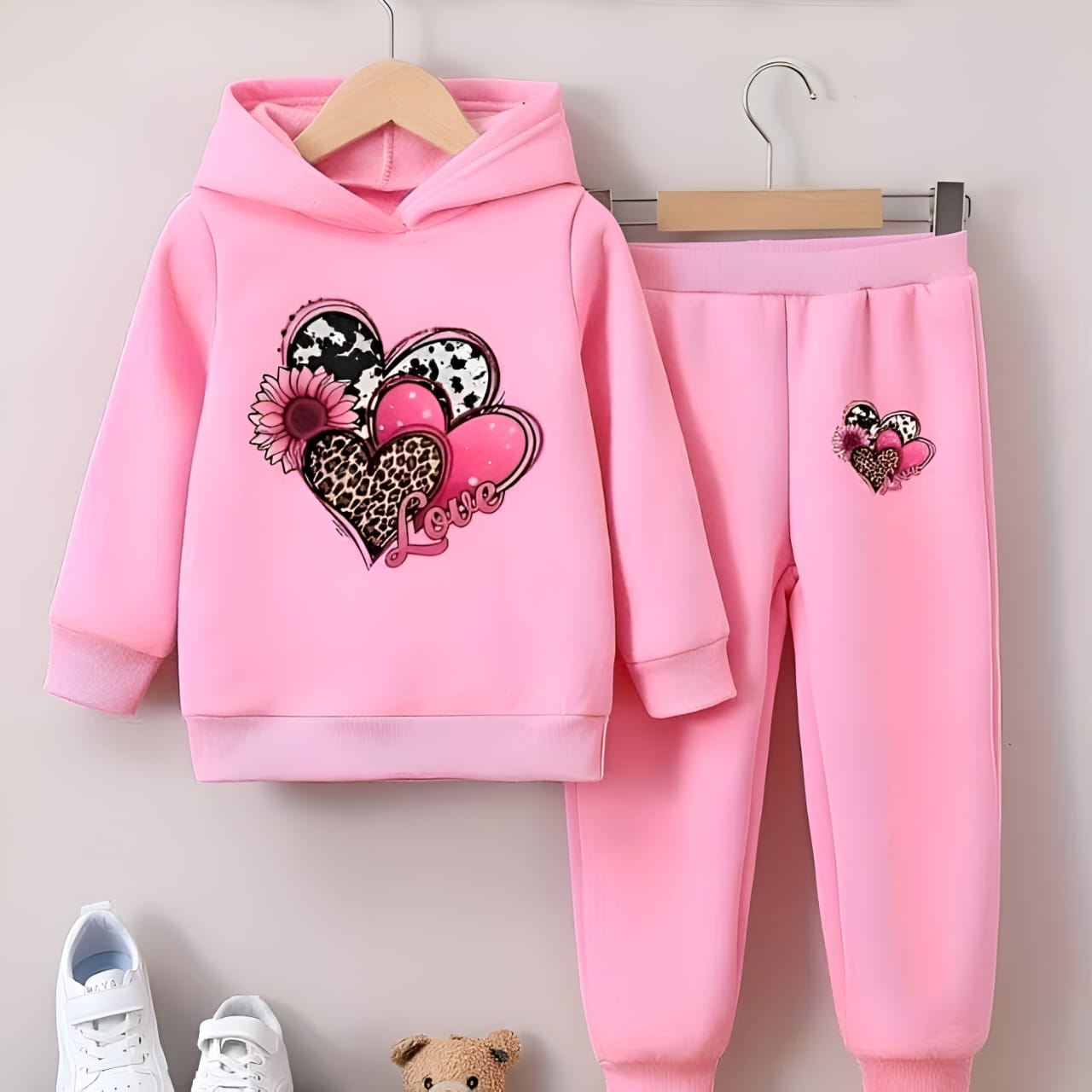 Elegant Stylish Girls Hoodie Set for Kids – Printed Hoodie & Pant Set