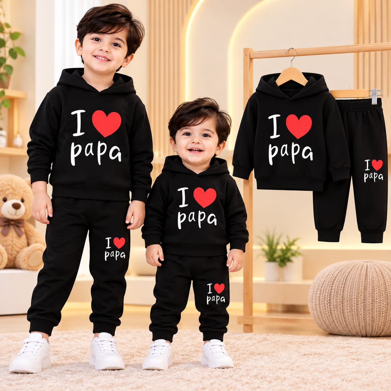 Kids Stylish Hoodie Set for Boys & Girls – Cute Winter Tracksuit