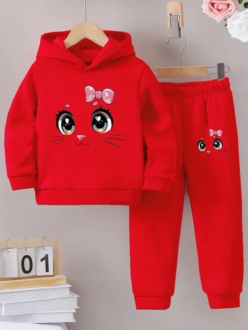 Elegant Stylish Girls Hoodie Set for Kids – Printed Hoodie & Pant Set