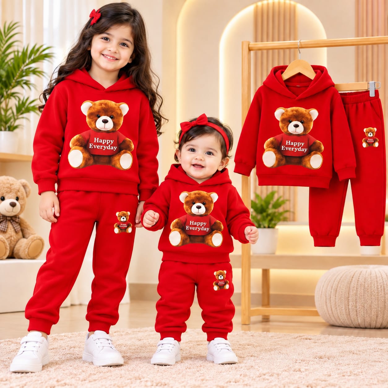 Kids Stylish Hoodie Set for Boys & Girls – Cute Winter Tracksuit