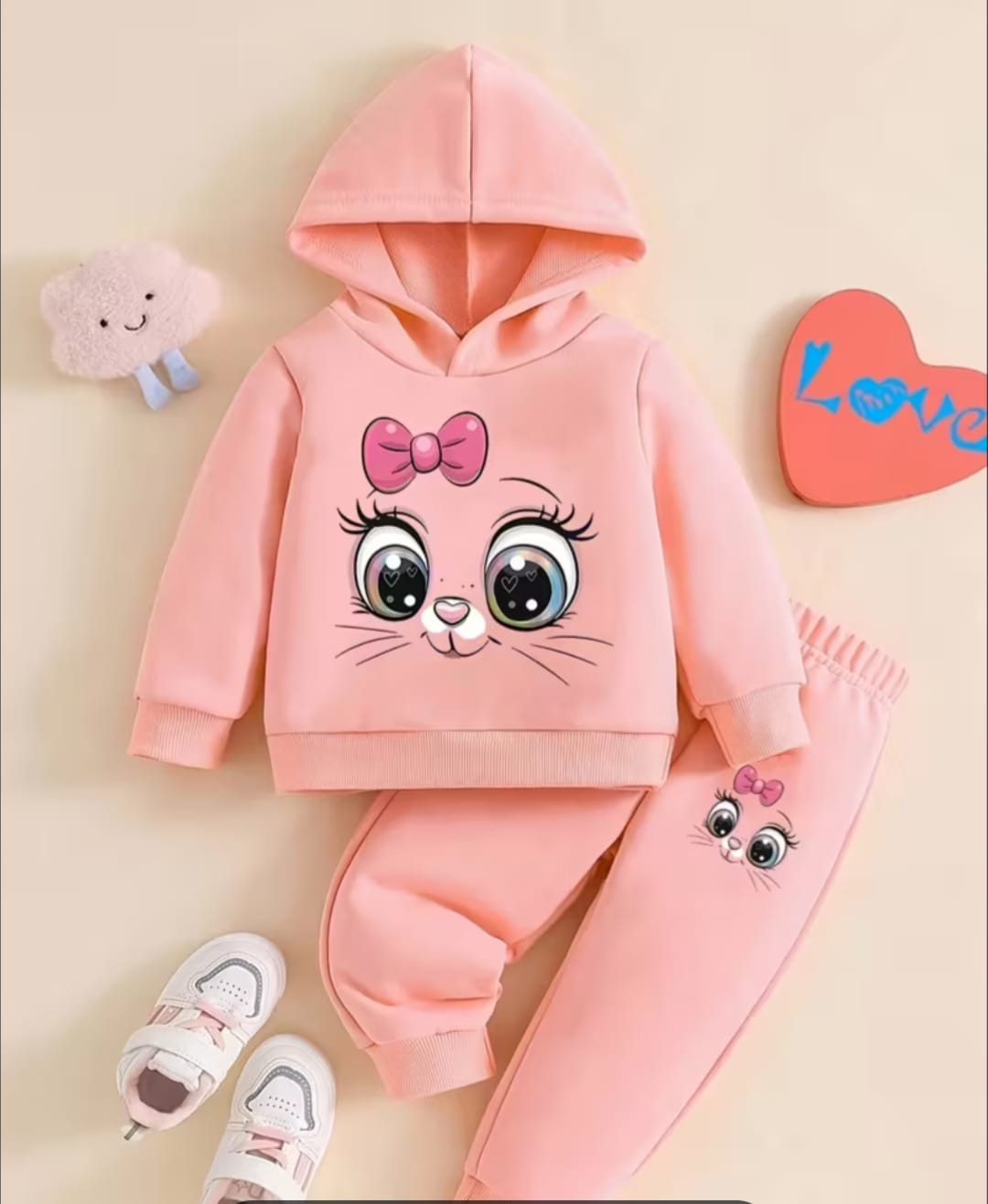 Elegant Stylish Girls Hoodie Set for Kids – Printed Hoodie & Pant Set