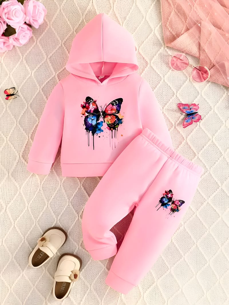 Elegant Stylish Girls Hoodie Set for Kids – Printed Hoodie & Pant Set