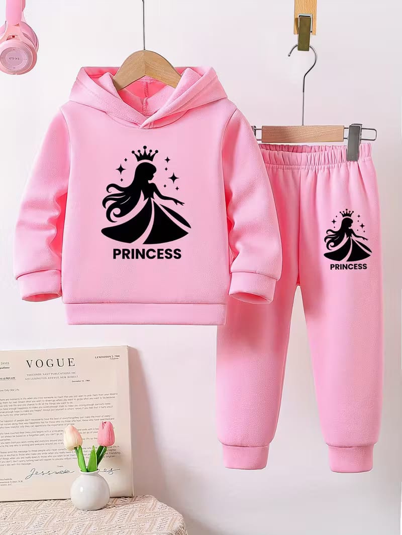 Elegant Stylish Girls Hoodie Set for Kids – Printed Hoodie & Pant Set