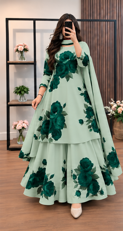 Micro Stitch Digital Print Three Piece for Women – Stylish Floral Dress