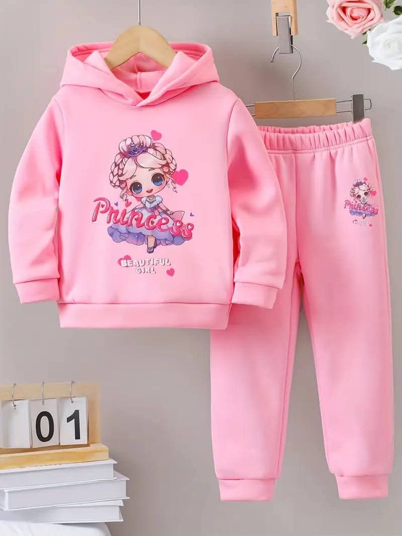 Elegant Stylish Girls Hoodie Set for Kids – Printed Hoodie & Pant Set