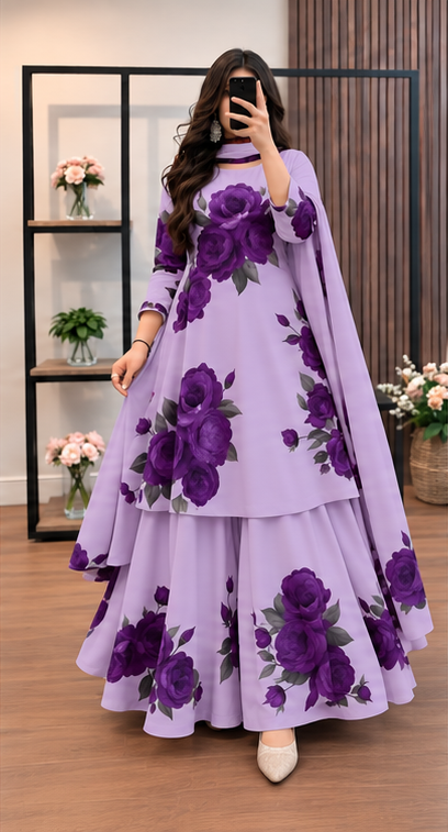 Micro Stitch Digital Print Three Piece for Women – Stylish Floral Dress