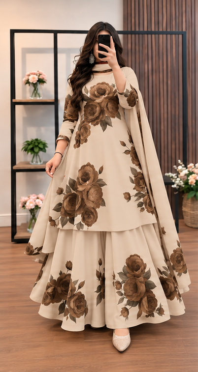 Micro Stitch Digital Print Three Piece for Women – Stylish Floral Dress