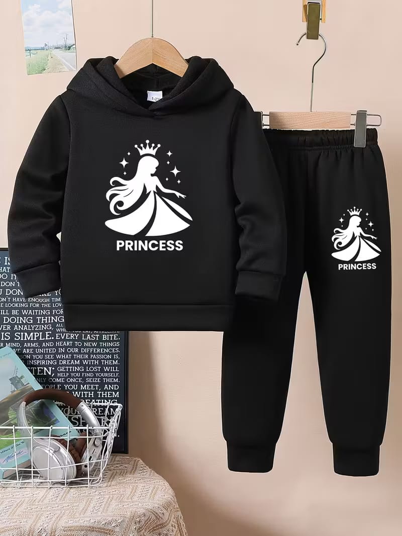 Elegant Stylish Girls Hoodie Set for Kids – Printed Hoodie & Pant Set